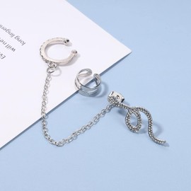 Yheakne Punk Snake Cuff Chain Earrings Silver Serpent Cartilage Earrings Snake Ear Wrap Earrings Gothic Snake Helix Chain Earrings Gold Long Chain Earrings Jewelry for Women and Girls (Silver)