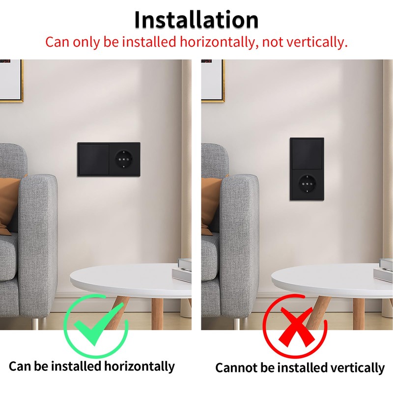 JIMEIDA Socket with Light Switch, Black, Flush-Mounted, Single 1-Way Light