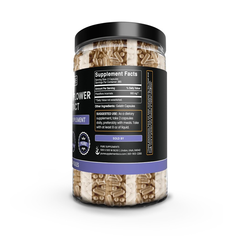 PURE ORIGINAL INGREDIENTS Passion Flower Extract (730 Capsules) No Magnesium