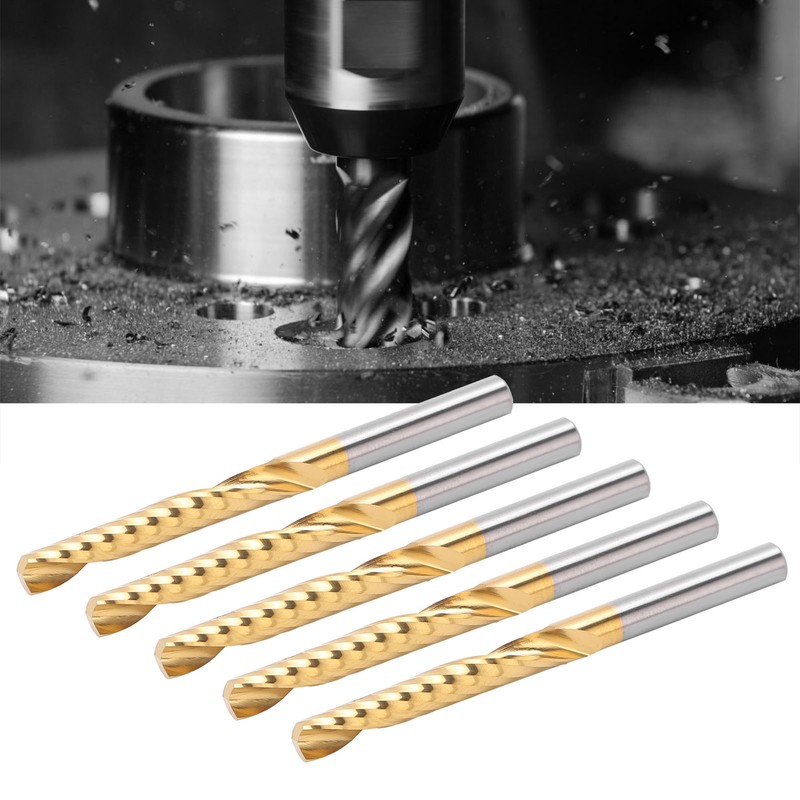 5Pcs End Mill TiPlated 1Flute CNC Spiral Router Bit HighSpeed