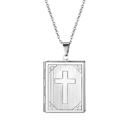 Cupimatch Photo Pendant Locket for Opening: Square Chain Pictures Photo Pendant Rectangular Chain Women's Amulet Necklace with 45 cm Chain, Stainless Steel