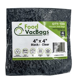 FoodVacBags 4" X 4" Black Back Clear Front Embossed Vacuum Sealer Bags Pouches (100 count)