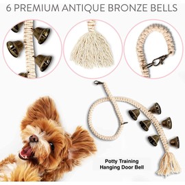 NA Hanging Door Bells for Dogs and Puppies - Silver Jingle Bells, Dog Bell for Potty Training, Pet Supplies, Bell for Dogs to Ring to Go Outside (Bronze Bells)