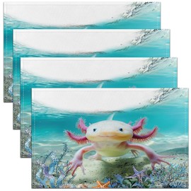 Feelyou Cute Axolotl Placemats Set of 4 18"x12", Ocean Kawaii Sealife Table Place Mats, Kids Cartoon Salamander Placemat for Kitchen Dining Table Decor Indoor Outdoor Beach Coastal