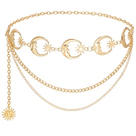 Liutufy Multilayer Metal Sun Waist Chain Belt Fashion Body Jewelry for Women (Gold Moon-S)