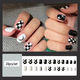 Carufin 24 Pieces Chess Star Moon Nail Stickers Platinum Powder Stars Crystal False Nail Stickers Print on False Nails Daily Use Artificial Nails (A)