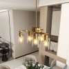Modern Gold Iron Pendant Light 6-Light Clear Glass Shade Round