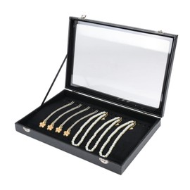 Aegistus Jewellery Organiser Necklace Box, Velvet Necklace Organiser with Clear Lid, Necklaces Display Stand with 20 Hooks and Lockable, Jewellery Box Insert for Necklaces (Black)