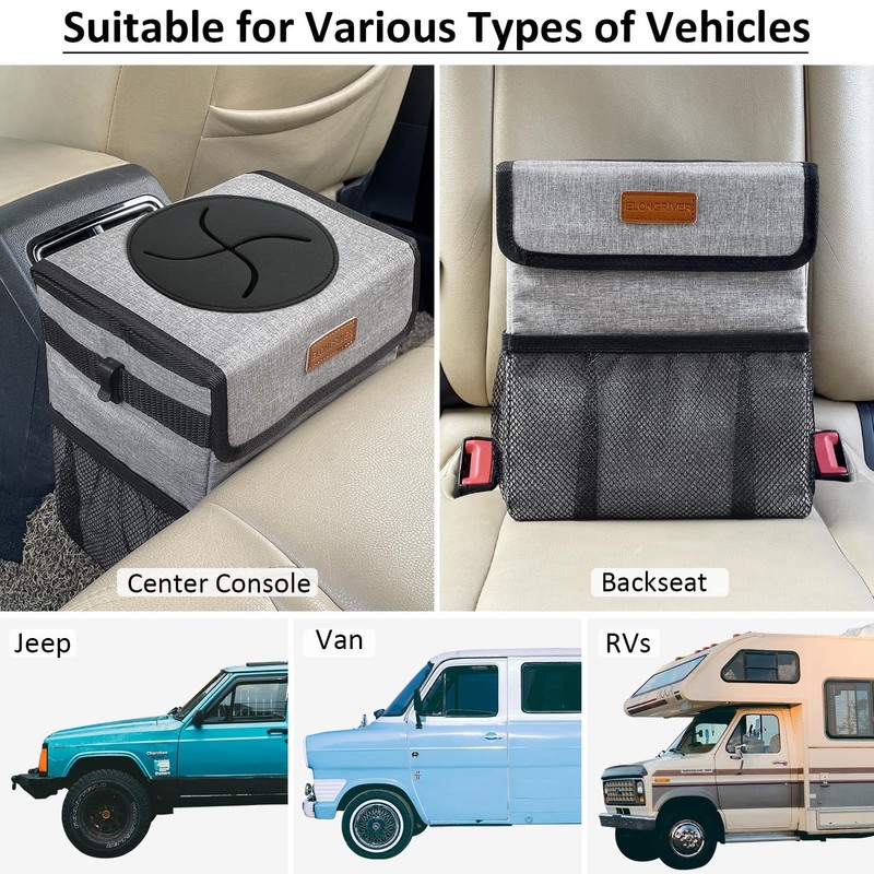 ELONGRIVER Car Trash Can Bin for Back Seat Leak Proof,