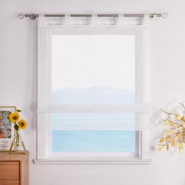 ESLIR Roman Blind with Tabs, Transparent Tab-Top Kitchen Curtains, Modern Voile, 1 Piece