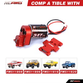RCAWD New Enhanced 370 Motor with Metal Gearbox Combo Transmission for FMS 1/24 FCX24 1/18 Crawler Upgrades Parts（Red）