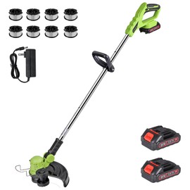 Cordless Weed Wacker Electric Weed Eater 12" 20V String Trimmer Battery Operated with 8 Pcs Spool Trimmer Lines and 1 Spool Cap 2.0Ah Batteries Fast Charger