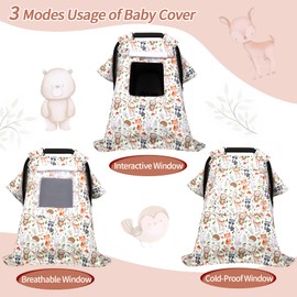 Bnditeu Baby Car Seat Cover, Infant Carseat Canopy with 3 Layers Windows, Breathable Mesh Peep Window, Kick-Proof Carrier Cover for Boys Girls, Windproof Stroller Cover Shower Gift for Newborn