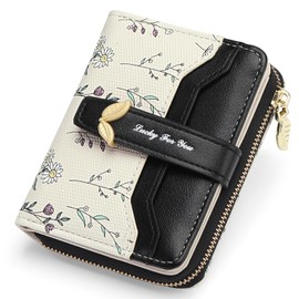 GAEKEAO Small Wallets Woman RFID Blocking Vegan Leather Bifold Floral Ladies Purse Card Holder with Zipper Pocket ID Window
