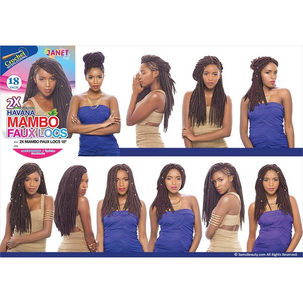Janet Collection Synthetic Hair Crochet Braids 2X Havana Mambo Faux Locs 18" (4-Pack, BURG)