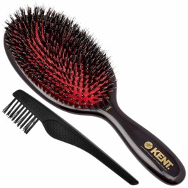 Kent CSML 9" Classic Shine Large Oval Cushion Straightening Brush - Natural Boar Bristle Hairbrush with Nylon Quills - Shine Hair Brush and Scalp Brush for Medium to Thick Hair (+ Hair Brush Cleaner)