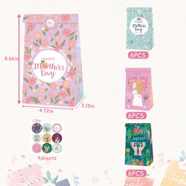 CIEOVO 24Pcs Happy Mother's Day Party Candy Favor Bags with Stickers Goodie Gift Treat Bags for Mother's Day Best Mom Day Party Supplies Decorations