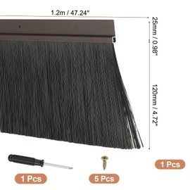 PATIKIL Door Brush Sweeps 4.72" Bristles x 47.24" Long, H-Shape Aluminum Alloy Holder Door Sweep for Bottom of Door Seal Garage Roll Up Door Weather Stripping, Brown/Black