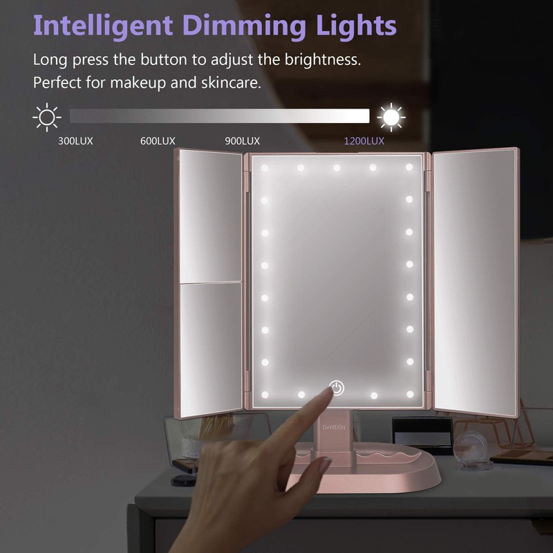 deweisn Trifold Lighted Vanity Makeup Mirror with 21 LED Lights,1x/2x/3x