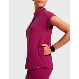 POPVIOLET 4-Way Stretch Scrub Tops for Women - 2 Pockets Mandarin Collar Shirttail Hem Medical Work Scrub Shirts Magenta Purple Small