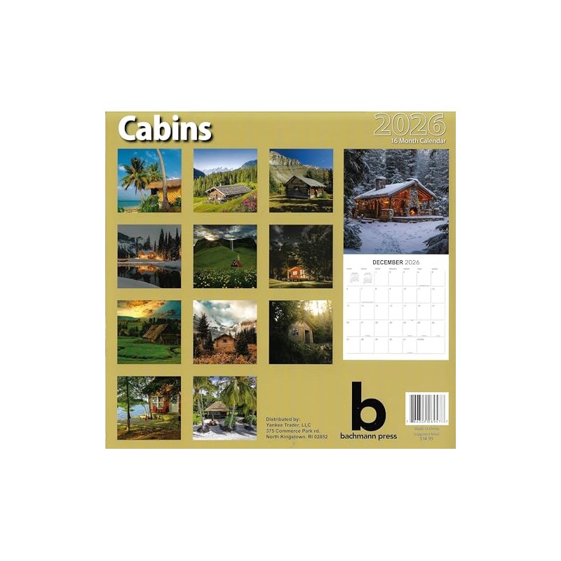2026 Cabins Full Size Wall Calendar for Planning, Scheduling, and