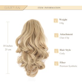Gairyan 25 cm Ponytail Hairpiece Braid Extensions Long Curly Claw Clip-In Ponytail Extensions Synthetic Hair Extensions Wavy Hairpiece Hair Extension Ash Brown / Bleach Blonde
