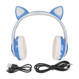LXB39C Kids Headphone Bluetooth 5.0 Foldable Wireless Glowing Music Cat Ear Headphone for Kids(Water Blue )