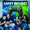Video Game Birthday Backdrop 4.92 * 6.88ft Blue and Green