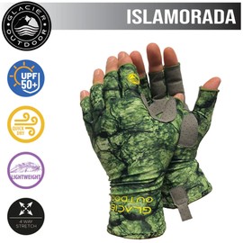 Glacier Glove Islamorada 50+ Sun Protection Durable Lightweight Breathable Quick-Dry Fingerless Outdoor Fishing Sun Glove, Gator Green, Large