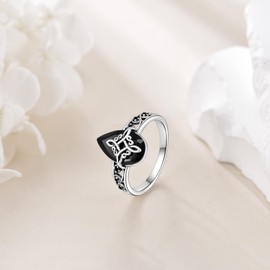 Hancock Witches Knot Ring Sterling Silver Black Tourmaline Ring Crystal Healing Jewelry Spiritual Protection Gifts for Women 10#