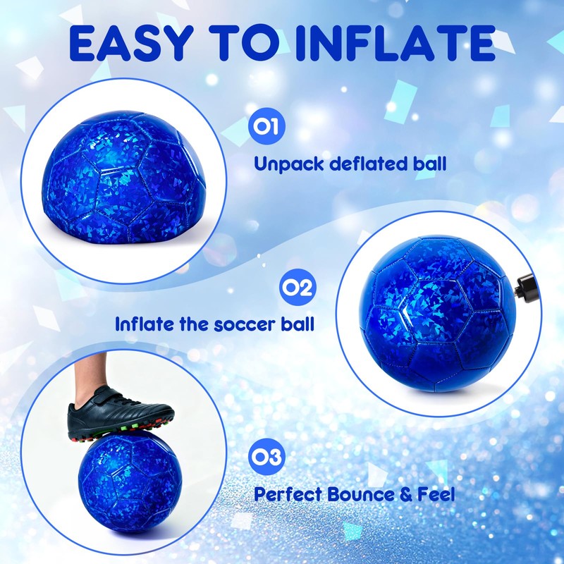 Paokoo Kids Soccer Ball Size 3, Blue Glitter Training Ball