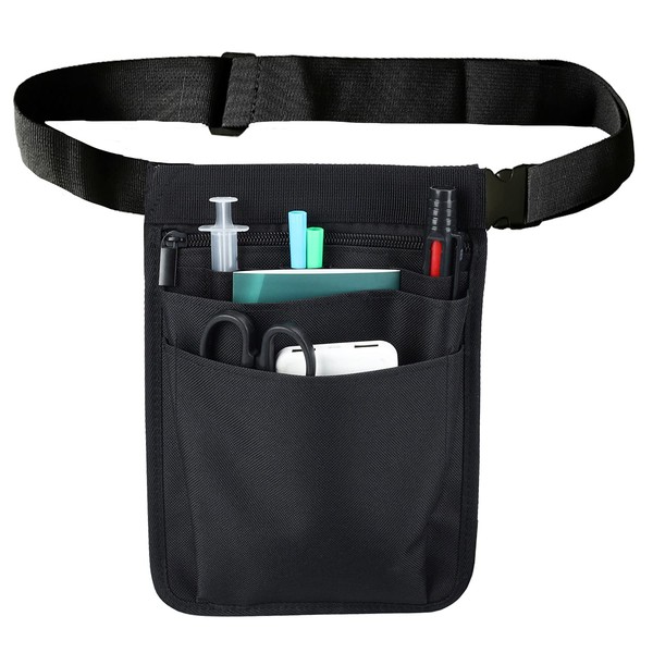 [uxcellmo] Nurse Utility Organizer Belt Fanny Pack Hip Bag Waist Pack Pouch Case for Medical Scissors Care Kit Tools, black (black 19-3911tcx)