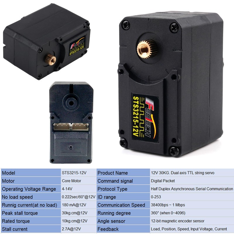 2pcs STS3215 12V 30KG Dual Axis TTL Serial Bus Servo