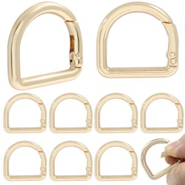 Jiozermi 10 Pack Gold Metal Spring D Rings Keychain, Small D Ring Carabiner Clips Mini Keychain Spring D Rings Hook for Key Purse Dog Tag Clip Backpack Clips Webbing Buckle(0.87 Inch)