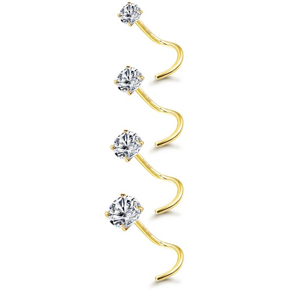BESTEEL 4 Pcs 14K Gold Filled Nose Studs 20G Stainless