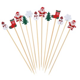 ENLACE Christmas Cocktail Sticks, Pack of 100 Skewers, Finger Food, Christmas, Wooden Skewers, Cocktail Party Decoration, Christmas Wooden Toothpicks, Snowman Cocktail Sticks, Christmas Fruit Skewers