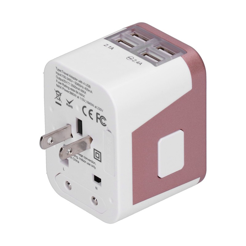 International Power Adapter Travel Plug with 4 USB Ports for