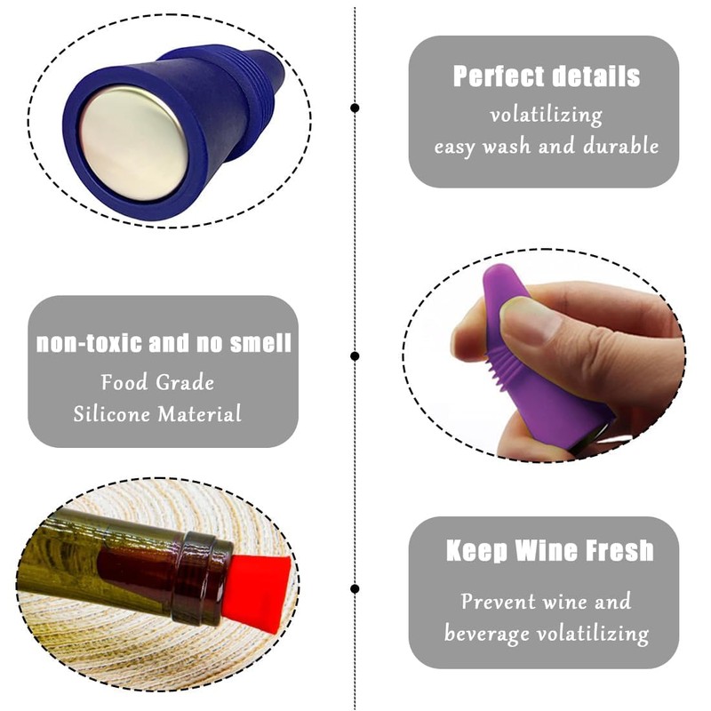 Wine Stoppers – 6 Pack Silicone Wine Bottle Stoppers with