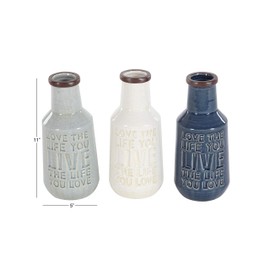 Deco 79 38931 Bottle-Shaped Ceramic Vases, 5" x 11", Gray/Blue/White/Brown