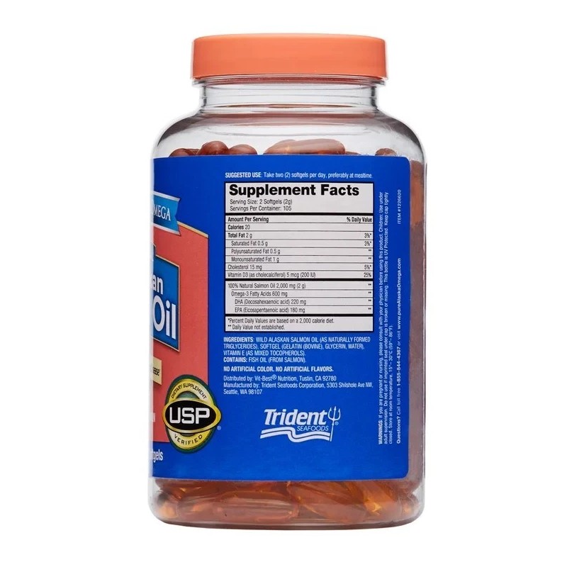 Pure Alaska Omega-3 Wild Alaskan Salmon Oil 1000mg, 210 Softgels