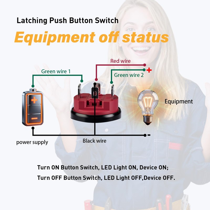 Langir 19mm Latching Push Button Switch 12V DC Waterproof On