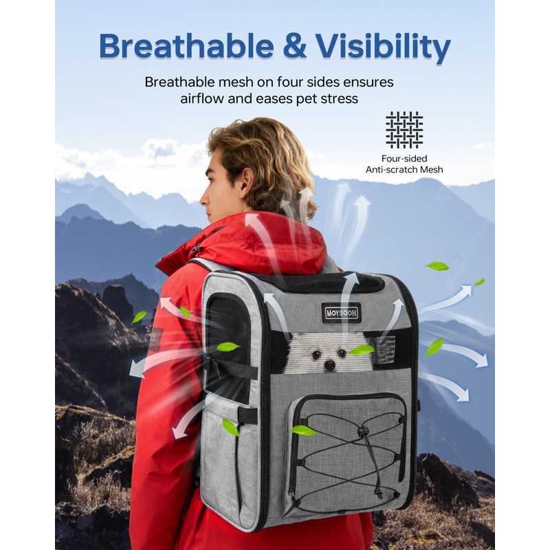 Hiking Dog Carrier Backpack, Padded Height-Enhancing Design, Adjustable Waist Cushioning