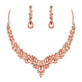 Ever Faith Wedding Bridal Crystal Teardrop Cluster Statement Necklace Dangle Earrings Jewellery Set for Women Champgagne Color