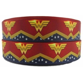 Wonder Woman Red 1" Wide Repeat Ribbon Sold in Yard Lots (1 Yard)