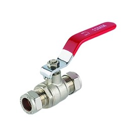 Ball Valve - 15mm Compression - Red Lever Handle