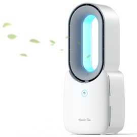 Misby Rechargeable Desk Fan, 5 Colors LED Light Bladeless Desk Fan, 11.8 Inch Portable Desk Fans Small Quiet, Touch Control, Easy to Clean, Table Fan for Bedroom, Home, Office, Desktop (White)