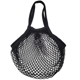 Coollooda Cotton Mesh Bag, Woven Bag, Grocery Bag, Net Bag, Durable, Washable, Reusable, Large Capacity, Can Be Used for Grocery Shopping or Vacation Travel, Black, Black
