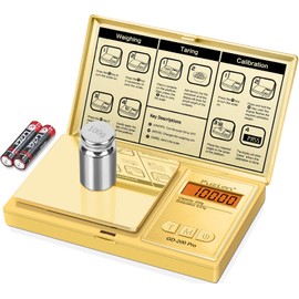 Fuzion Digital Pocket Scale .01 Gram Accuracy, Gold Titanium Plating, 200g Digital Gram Scales for Small Food, Jewelry, Herb, Spice, Coin - Weight Gram and Oz - 100g Calibration Weight