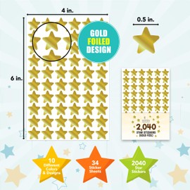 Decorably 2,040 Gold Foil Mini Star Stickers for Kids Reward- 34 Sheets Gold Foil Star Stickers for Kids Reward Chart, Classroom Activities, Positive Reinforcement, Arts & Crafts, Scrapbooking, Gift
