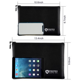 ProtexSafe Fireproof Bag - 2 Pack (9.8in x 13.4in) & (6.7in x 10.6in), Money Bag, Document Bag. Fireproof and Non-Itchy Waterproof Proof, Explosion-Proof,Smoking provention. (Black)